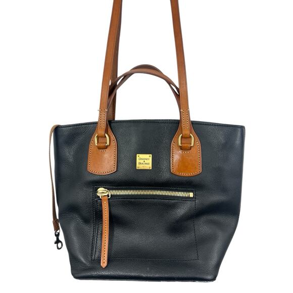 Dooney & Bourke Florentino Black Medium Tote Purse Bag Tassels Brown Leather